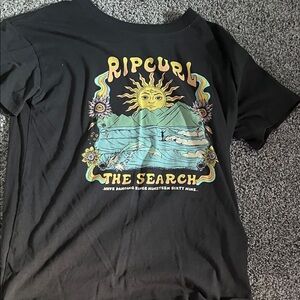 Rip Curl Black Tee with Sun and Mountain Graphic